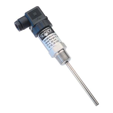 NOSHOK 800 Series Temperature Transmitter, 0/200°F Temperature Range, 4-20mA Output, 1/2 NPT Process Connection, Hirschmann Connection, 6 in Stem, 6 mm Diameter 800-0/200-1-1-8-8-060-6